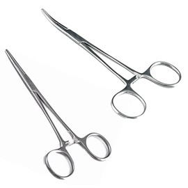 2pcs Versatile Angling Tools with Hemostat Forceps Set, Fishing Forceps Set, Stainless Steel, Curved & Straight Hemostats, Serrated Jaws, Locking Mechanism, Full Serrated and Lightweight Design