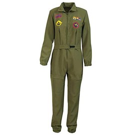 KarnevalsTeufel.de KarnevalsTeufel Kampfpilotin Overall in Olivegrün für Frauen inkl. Brille (38)
