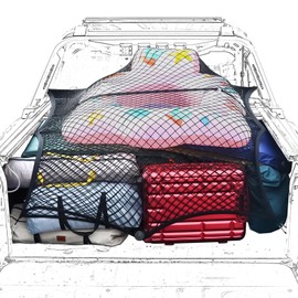 Truck Bed Net, Double-Layer Elastic Cargo Net Stretchable Mesh Organizer for Pickup, Suitable for Daily Light Loads of Trucks, Up to 2X Elastic from 4'x4’ Stretches to 7‘x 7’