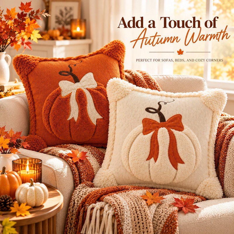 3D Plush Pumpkin Pillow Cover for Fall Decorating – Soft