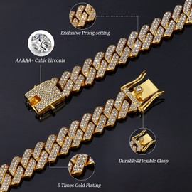 HAIAISO Gold Cuban Link Chain Iced Out for Men 14MM Miami Cuban Link Choker Necklace Bracelet 18K Gold Plated Bling Diamond Chain Bracelet Hip Hop Jewelry for Men Women (56CM)