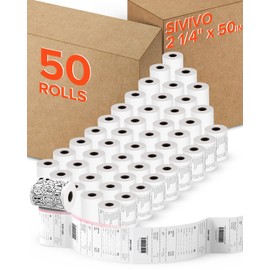 2 1/4'' x 50' Thermal Receipt Paper Rolls (50 Rolls), No-Fade Thicker Thermal Printer Paper for Years, Receipt Paper with Red Warning Line, for 58mm Cash Registers & Credit Card Machines, Clear Prints