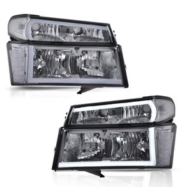 GRAND ORANGE LED DRL Headlights, Compatible with 2004 2005 2006 2007 2008 2009 2010 2011 2012 GMC Canyon/Chevy Colorado Headlights Assembly 4pcs（Smoky lens Chrome Housing Clear Reflector）