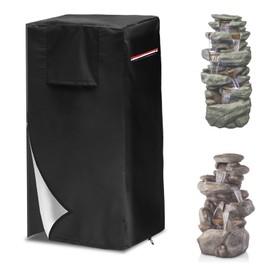 Garden Fountain Cover,Outdoor Heavy Duty Waterproof Dustproof Winter Fountain Cover for Cascading Bowls and Stacked Stones with Zipper and Drawstring.(Black,24"L x 19"W x 40"H)