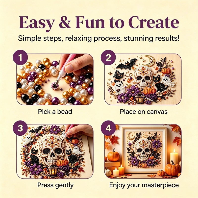 Halloween Pearl Diamond Art DIY Kit,Spooky Pearl Diamond Painting Craft