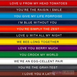 I Love Hues Colored Pencil Set | Set of 12 Unique Love-Inspired Colored Pencils with Funny Puns for Valentine's Day or Anniversary