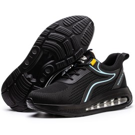 TOLHE Safety Shoes Work Shoes Men Women S3 Lightweight Sporty Breathable Steel Toe Caps Non-Slip Anti-Smashing Fashion Protective Shoes 36-46 EU, black blue