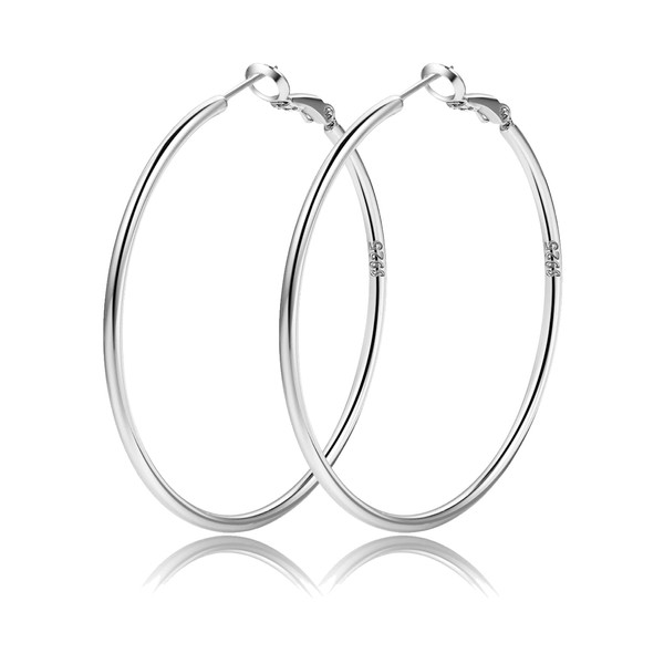 OOOPEL 2mm Sterling Silver Big Hoop Earrings For Women Girls Large Hypoallergenic Circle Endless Thin Hoop Oversize