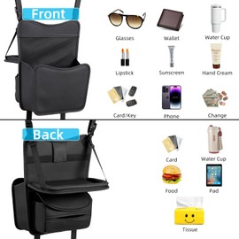 RUPSE Car Organizer Between Seat, Purse Holder for Car, Car Headrest Suspension Storage Bag with Foldable Board, Large Capacity Car Storage Mesh Bag, Tissue Box