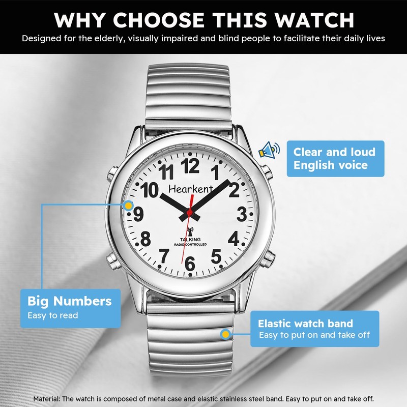 Hearkent Atomic Talking Watch with Large Numbers and Expandable Strap