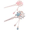 2 PCS Rhinestone Hair Chopsticks Pink Blue Flower Hair Stick