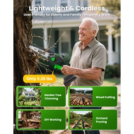 Mini Chainsaw Cordless, 8 inch & 6 inch Electric Chain Saw with 2 Pack Rechargeable Batteries, Battery Powered Handheld Saw for Trees Trimming Wood Cutting, Perfect Gardening Tools for Men Dad Husband