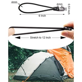 AOBYMIN Small Bungee Cords with Hooks 6 Inch, 100 Pcs Short Rubber Mini Hook Bungee Cord Heavy Duty Outdoor (Black)