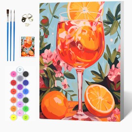 Auremi Drinks Painting by Numbers for Adults, Children, Fruit Paint by Numbers Set with Oil Painting for Beginners with Wooden Frame, 20 x 30 cm, DIY Art Kit with 3 Brushes and Acrylic Paint