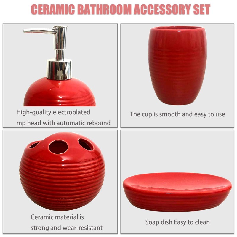 JHLAYKG Red Bathroom Accessories Set,4 Pcs Ceramic Bath Accessory Sets