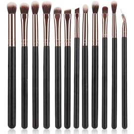 Eye Makeup Brushes 12pcs Rose Gold Eyeshadow Makeup Brushes Set with Soft Synthetic Hairs & Real Wood Handle for Eyeshadow, Eyebrow, Eyeliner, Blending(without bag) - Color: Rose Gold