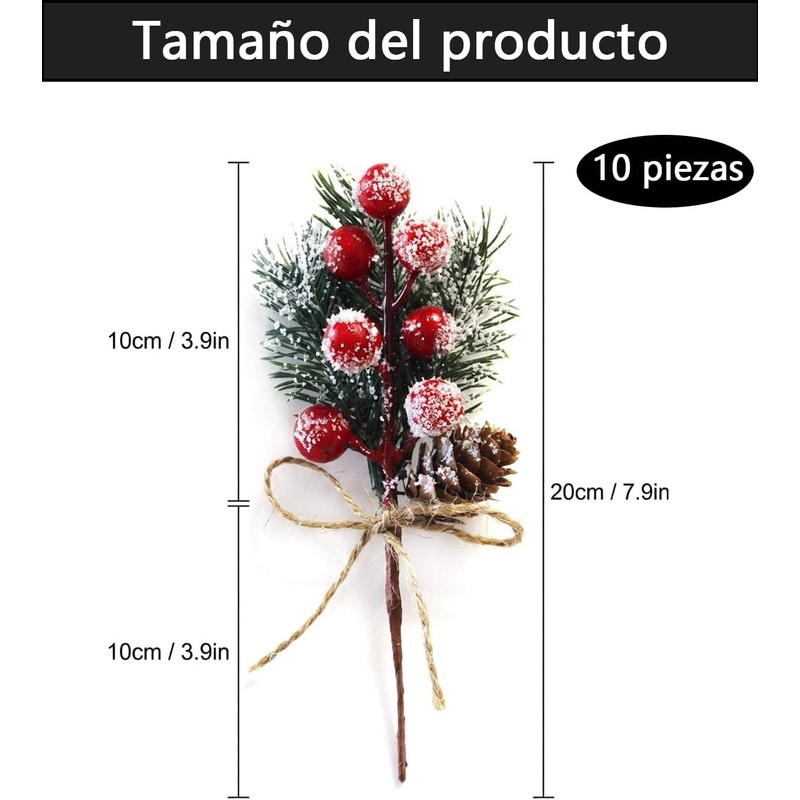 10 Pinos Navideños Artificiales, Ramas De Pino Navideño con Bayas