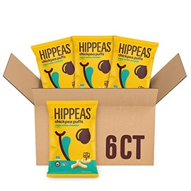 HIPPEAS Chickpea Puffs, Groovy White Cheddar, Gluten Free Snacks, Dairy Free, Vegan, 4oz, Pack of 6, 3g Protein, 2g Fiber, Crunchy, Nutritious, Baked Plant Protein Snack, Non-GMO, Kosher