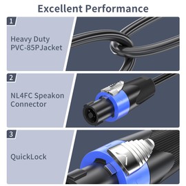 EPYOADO 25 feet Speakon to Speakon Cables, 2 Pack Professional Audio Amplifier Mixer Speakon Speaker Cable Wire