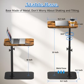 Side Table Sofa Tray for Couch Heavy Metal Base Swivel/Adjustable Height, Sofa Bed Bathroom Study TV Tray C Shaped End Table Food Snack Trays for Eating(Brown 19.7 * 15.7in)