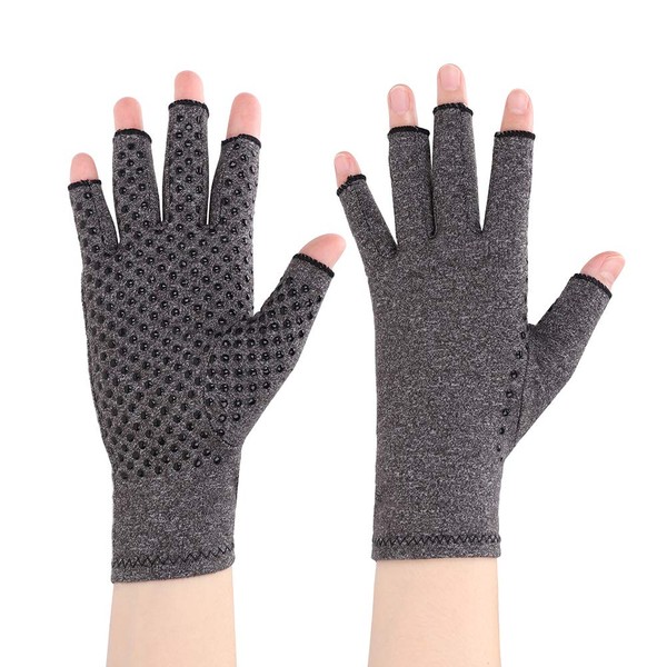Compression Arthritis Driving Gloves with Dot Rubber Grips, Open Finger Muscle Tension Wrist Support Joint Hand Fingerless Computer Typing Thumb Wrap for Symptoms, Rheumatoid & Osteoarthritis