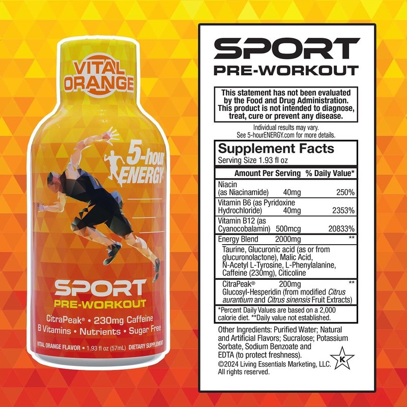 5-Hour Energy Extra Strength Sport Shots with Citrapeak, Vital Orange