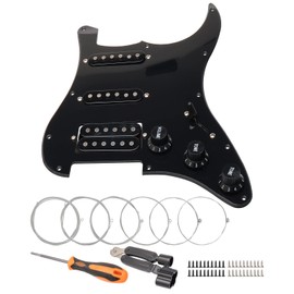 Unxuey 11 Hole SSH Prewired Loaded Pickguard with Humbucker Pickup for Fender Strat Electric Guitar, 1 Ply,with Guitar Strings and Installation Tool