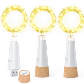 Dumcuw Bottle Lights, 20 LED Fairy Lights Battery Operated USB Rechargeable 2024 Upgraded Bottle Light with Cork for Christmas Decorations(Warm+, 3 Pack)