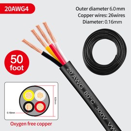 20 Gauge Wire 4 Conductor,20 AWG Electrical Wire Stranded PVC Cord Oxygen-Free Copper Cable,50FT 4 Core Pure Copper Flexible Cable Wire for LED Lamp Lighting Strips Automotive (20AWG-4C, 50FT)…