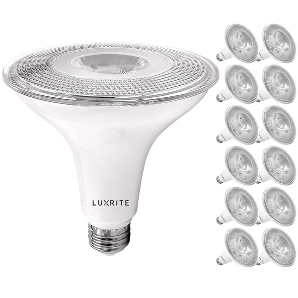LUXRITE 12 Pack PAR38 LED Outdoor Flood Light Bulbs, 120W Equivalent, 1250 Lumens, 3500K Natural White, 15W Dimmable, Indoor Outdoor Spotlight Bulb, Wet Rated, E26 Standard Base, UL Listed
