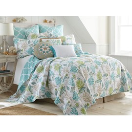 Levtex home - Calafel Quilt Set - Full/Queen Quilt + Two Standard Pillow Shams - Seaglass Coastal - Green Taupe Turquoise - Quilt Size (88x92in.) and Pillow Sham Size (26x20in.) - Reversible - Cotton