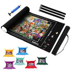 Jigsaw Puzzle Mat Roll Up 500 1000 1500 Pcs Portable Table Puzzle Board Mat Saver Keeper, Non-Slip Felt Bottom and Smooth Top with 6 Sorting Trays for Kids Adults Gift