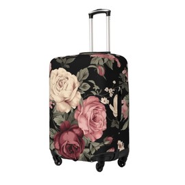 keluki Vintage Pink And Cream Dark Floral Design Elastic Luggage Cover Protector Anti-Scratch Travel Essentials Suitcase Case Fits Size S for 18-21 inch Luggage