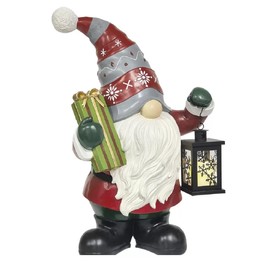 27-inch Holiday Gnome Greeter with LED Lit Lantern with Timer