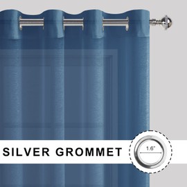 JIUZHEN Navy Blue Sheer Curtains 84 Inches Long - Grommet Semi Transparent Window Drapes for Bedroom Living Room, Set of 2 Panels with Tiebacks, W52 x L84