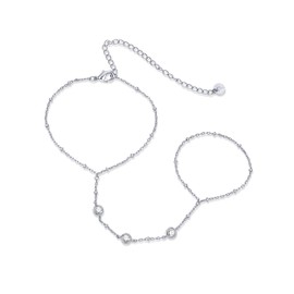 PAVOI Rhodium Plated Satellite Beaded Hand Chain for Women with Cubic Zirconia | Body Chain Jewelry