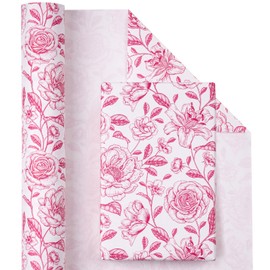 WRAPAHOLIC Kraft Floral Wrapping Paper Roll - Mini Roll - 17 Inch x 33 Feet - Vintage Toile Pink Floral Design for Birthday, Bridal Shower, Wedding, Baby Shower