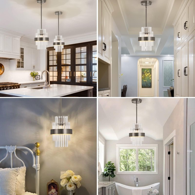 IkirourI Pendant Light Fixtures, 7inch Modern Glass Pendant Lighting, Brushed