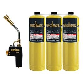 Bernzomatic® DuraCast® Wide Surface Torch - Durable Cast Body Aluminum Construction for Cooking, Heat Shrinking, Metalworking, and Vinyl Wrapping (TS 4500 Torch + 3 MAP PRO Gas Cylinders)