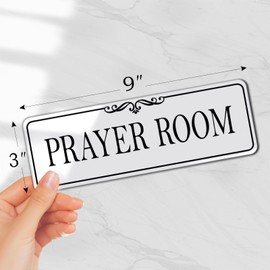 9x3 Inch Prayer Room Sign, Acrylic Self-stick Door Wall Signage Great for Home House (Elegant White)