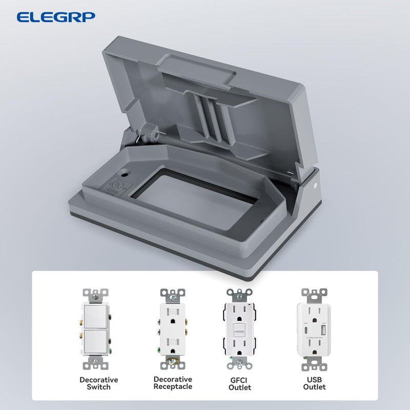 ELEGRP Horizontal Outdoor Cover for Decotative Receptacles, Weatherproof Wall Plate,