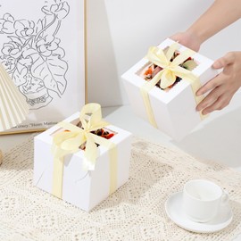 Retainbre 40pcs 6x6x5 Inch Mini Cake Boxes with Cake Boards Small Bakery Boxes with Window 6 Inch Bento Cake Box for Cookie Pastry Wedding Birthday Party Christmas (20 Boxes and 20 Boards, White)