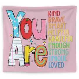 WNAGT Positive Affirmations for Kids Tapestry Wall Hanging, Kids Affirmation Wall Decor, You Are Kind Brave Smart Inspirational Wall Blanket Decor for Kid Room Classroom Nursery, 50x60 Inch(Style D)