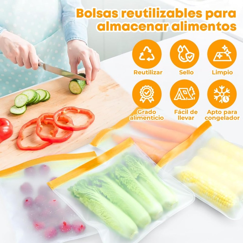 12Pcs Bolsas Reutilizables para Alimentos Herméticas y Ecológicas (Verde, 28x26cm)