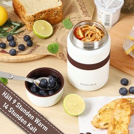 TITIROBA Thermal Food Container BPA-Free 304 Stainless Steel Food Container Thermobox 500 ml with Spoon and Bag White