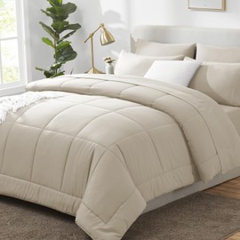 CozyLux California King Size Comforter Sets - 7 Pieces Bed in a Bag Set Oatmeal, Bedding Sets Cal King with All Season Quilted Comforter, Flat Sheet, Fitted Sheet, Pillowcases