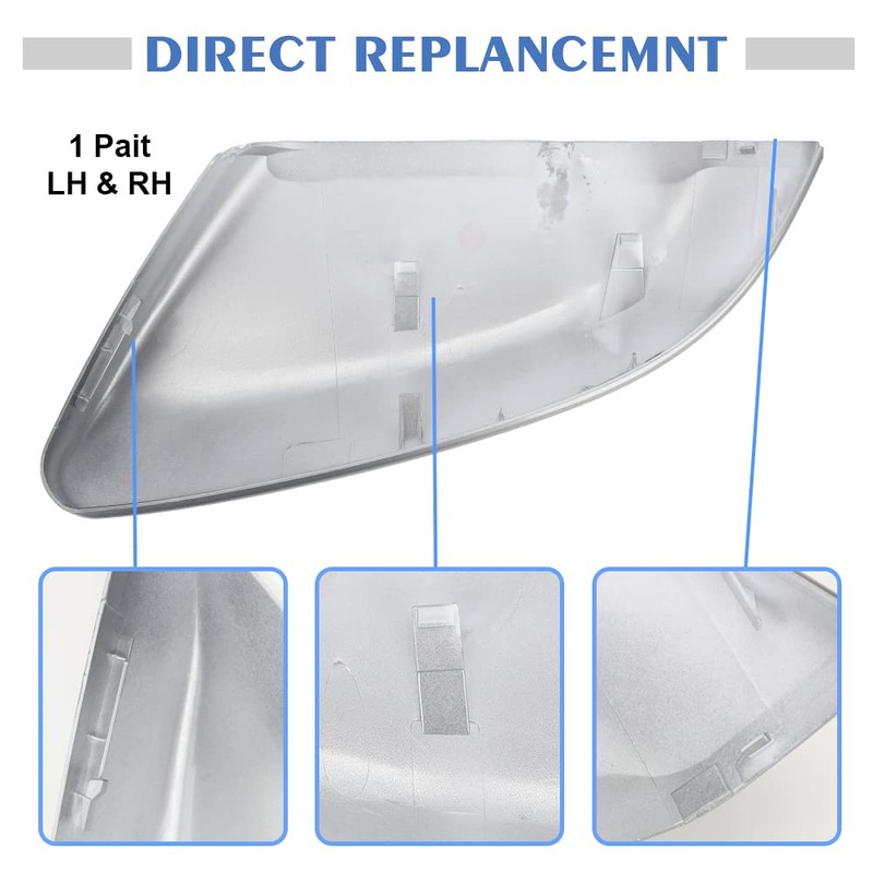 1 Pair Glossy Grey Side Mirror Cover Cap Housing Compatible