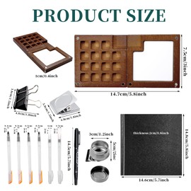 TANEMUDO 15 Pieces Mini Portable Watercolor Palette Set with Wooden Grid Paint Box Sketch Book Line Pen Watercolor Brush Pens with Magnetic Clip Wash Pen Cup for Artists Students