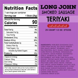 Long John Snacks Teriyaki Smokies – Pork & Beef Smoked Links with Teriyaki Sauce – Gluten-Free, Bold & Tangy Flavor – Individually Wrapped for Mess-Free Snacking – 24pack.