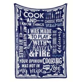 Huglanket Chef Gifts for Men, Funny Grilling Gifts Flannel Blanket Throws for Dad Grandpa Friends (50"x 65") - Blue